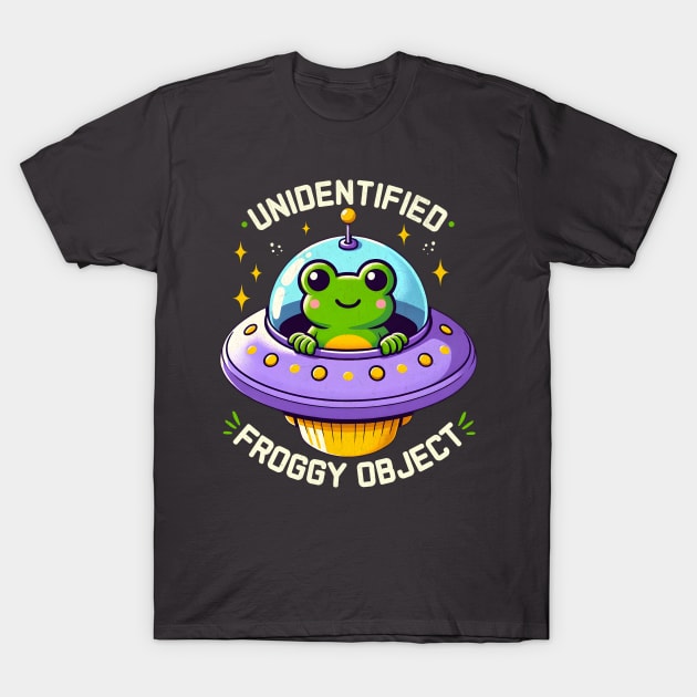 Froggy Object Cute Frog Flying A Saucer T-Shirt by BeanStiks